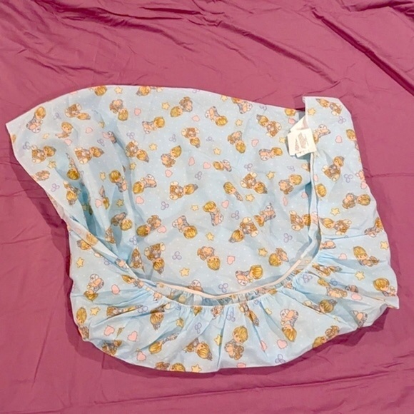 VINTAGE Precious Moments aqua blue fitted crib sheet - Picture 2 of 10